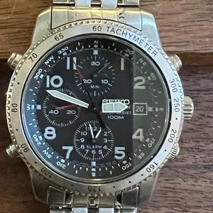 Vintage Men's Seiko Flightmaster 7T32-7F09 Stainless Chronograph Quartz